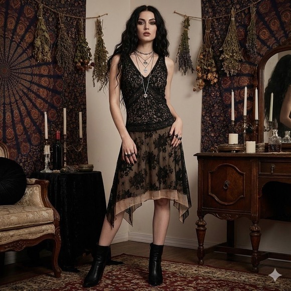 Alexia Admor Dresses & Skirts - Alexa Admor Womens Lace Dress Size L Sleeveless Handkerchief Witchy Whimsigoth